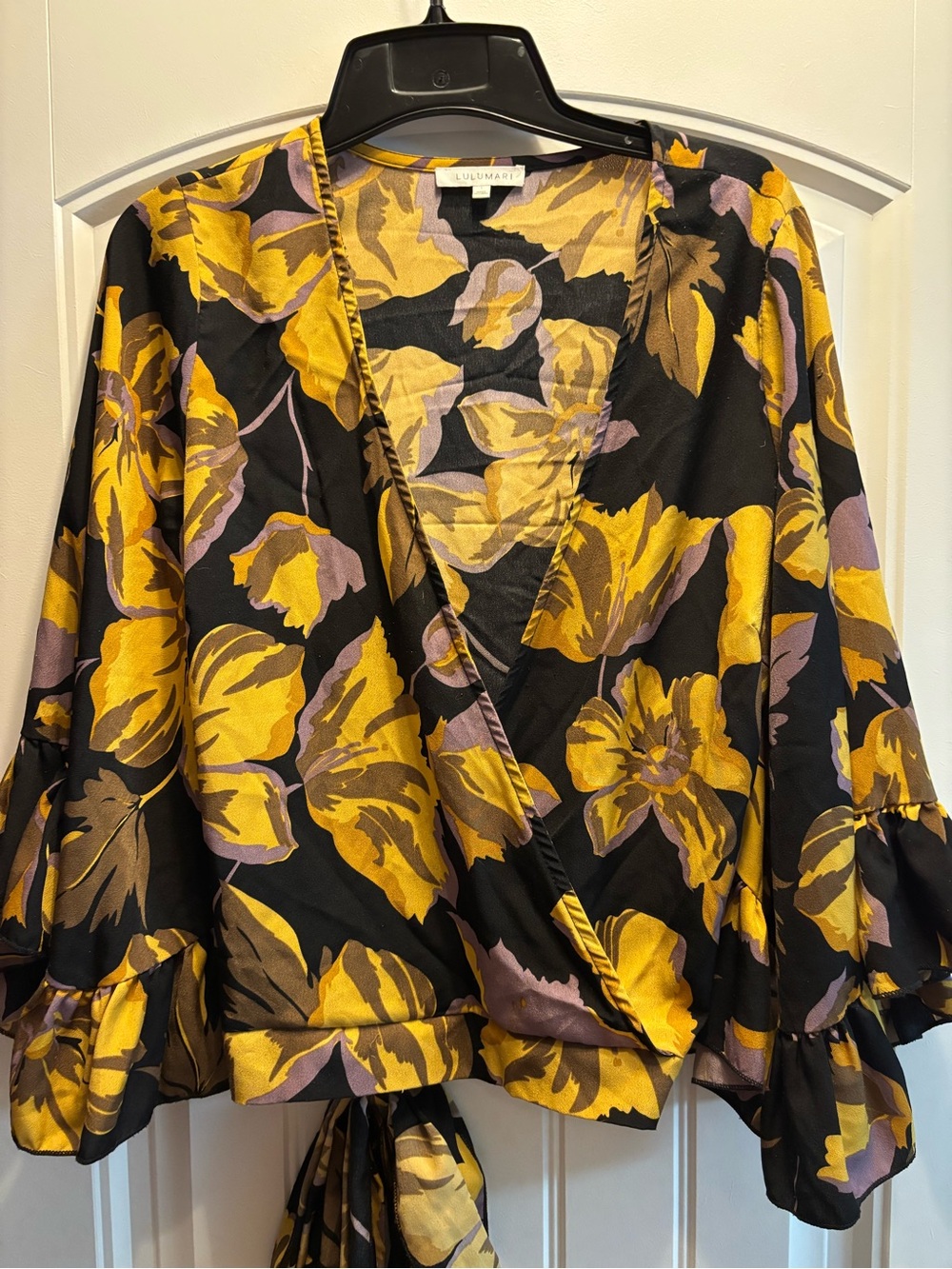 Lulumari Black, Mustard & Lavender Floral Wrap Blouse